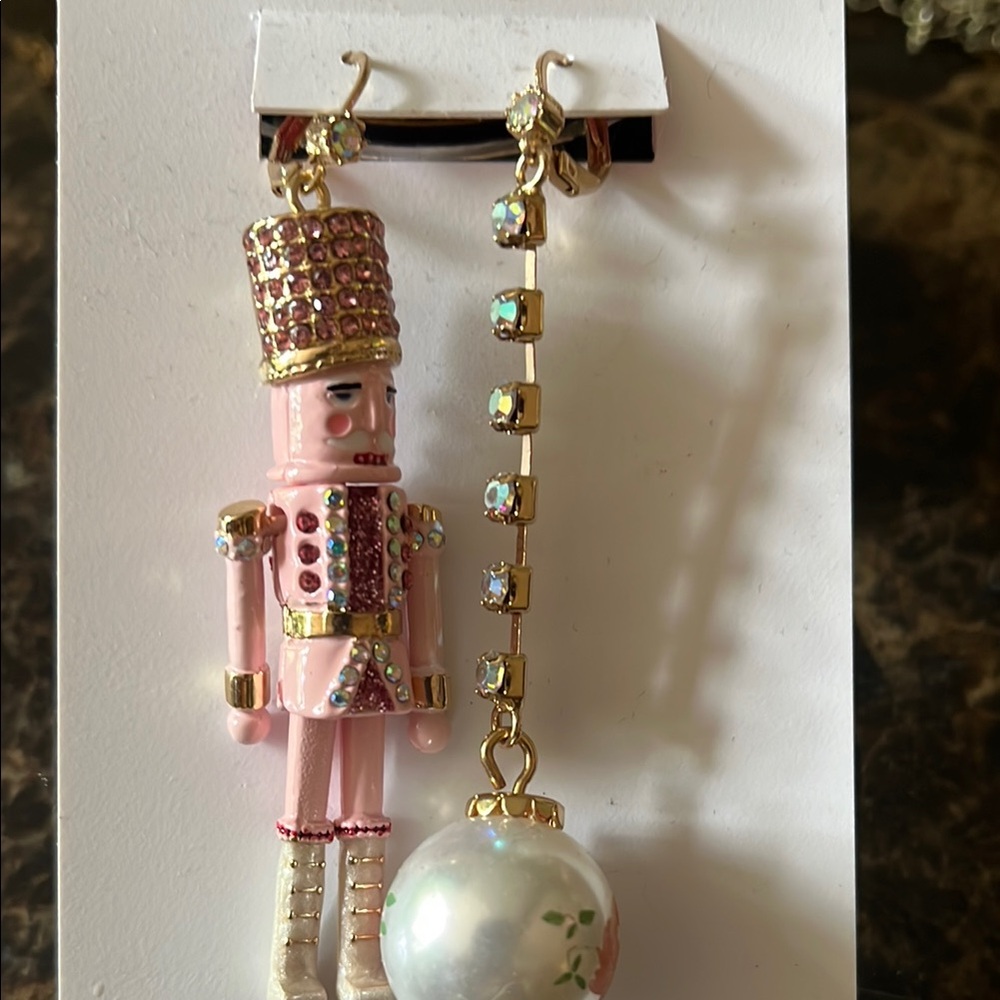Betsey Johnson Pink and Gold Nutcracker Earrings